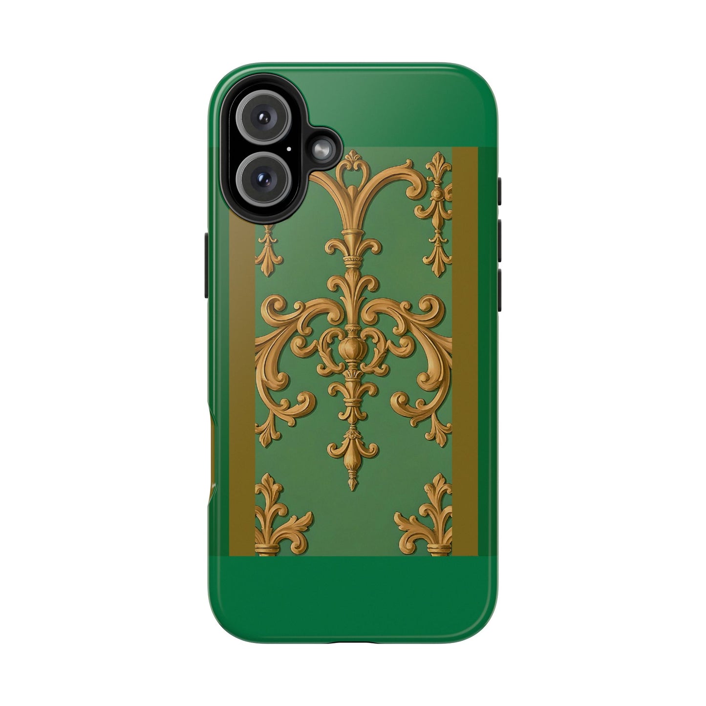 Elegant Floral Tough Phone Case, Durable Phone Cover, Gifts for Her, Stylish Protection, Chic Phone Accessory - Olive Green Striped Rococo