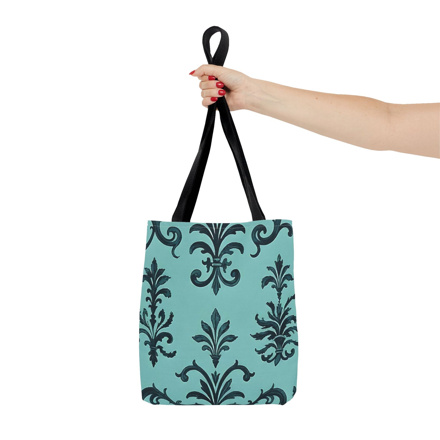 Chic Floral Tote Bag – Stylish Canvas Shopper, Gift for Her, Birthday Present, Everyday Use, Eco-Friendly, Floral Print - Teal Striped Rococo
