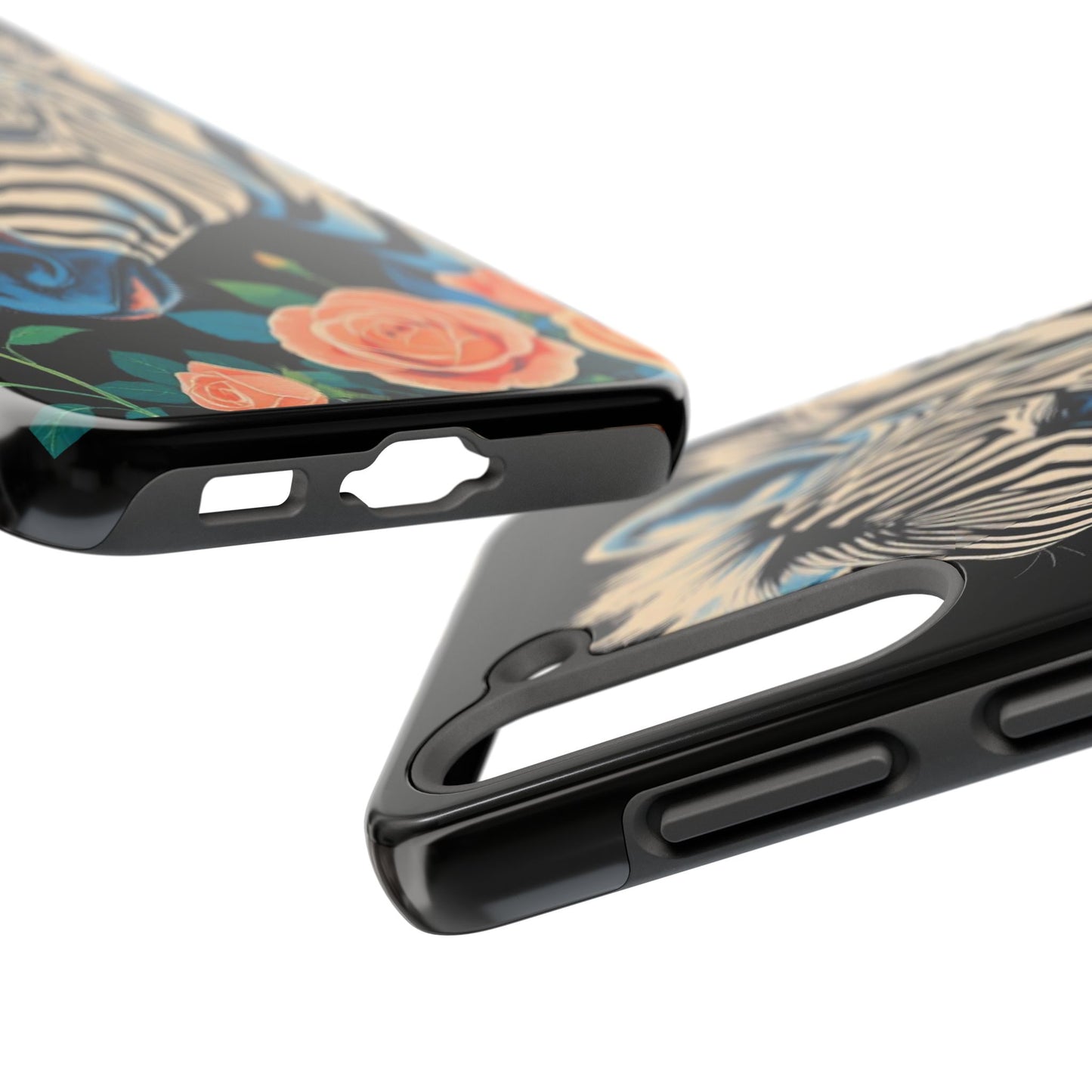 Zebra Tough Phone Case - Trendy Floral Design for Animal Lovers - Blue Zebra & Roses