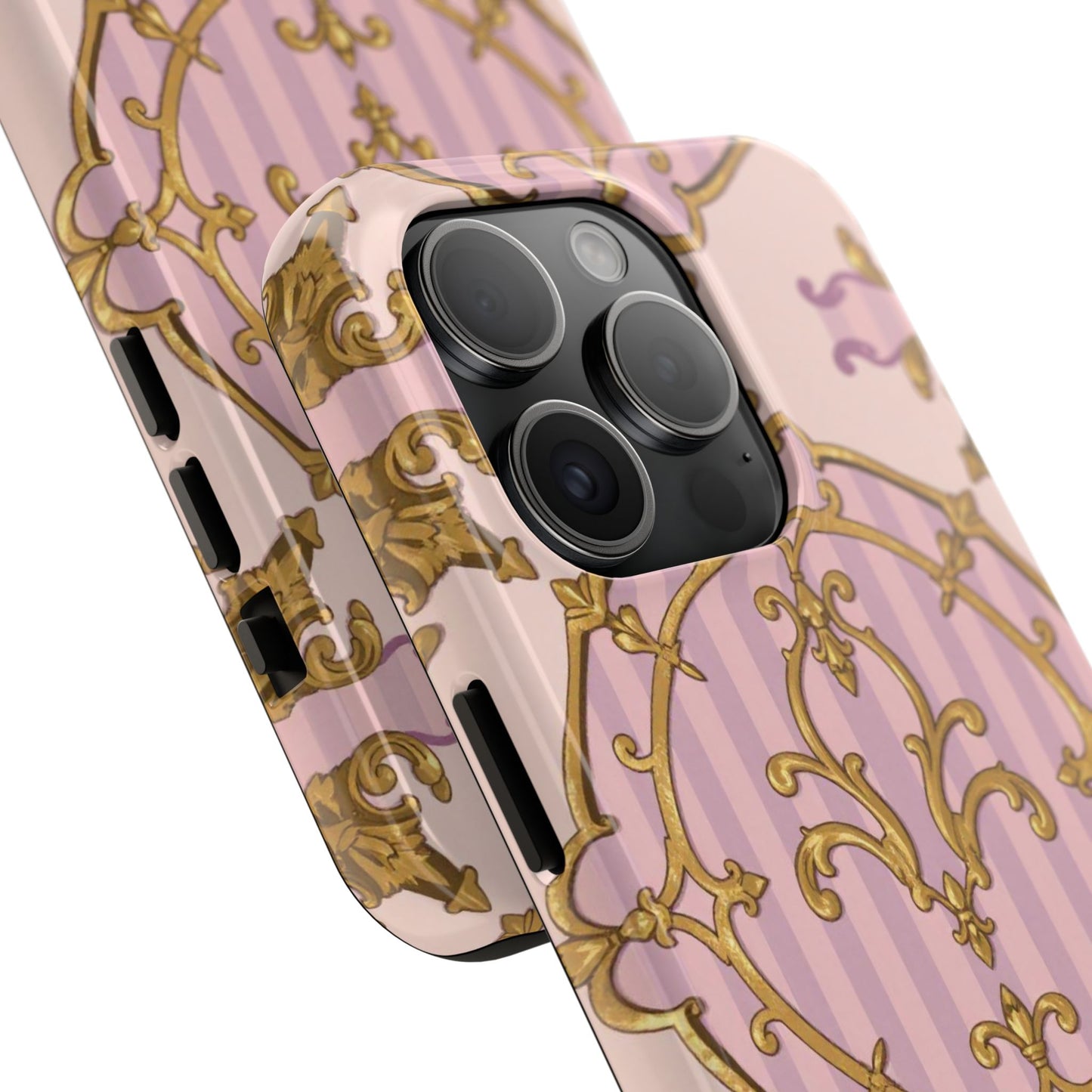 Elegant Vintage Phone Case, Tough Phone Case, Lavender & Alabaster Striped Gold Baroque Phone Cover, Stylish Phone Protector, Gift for Her