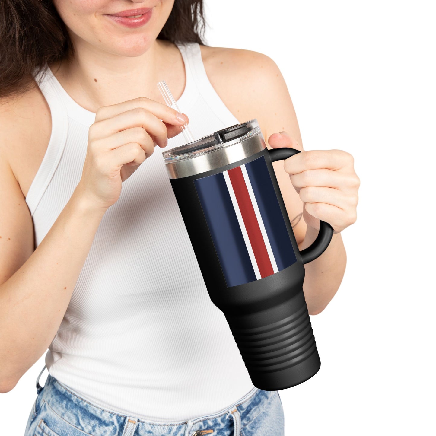 Lunar Midnight & Red-White Striped Stylish Insulated Travel Mug - Perfect for Adventure Seekers | 40oz Hot & Cold Beverage Container