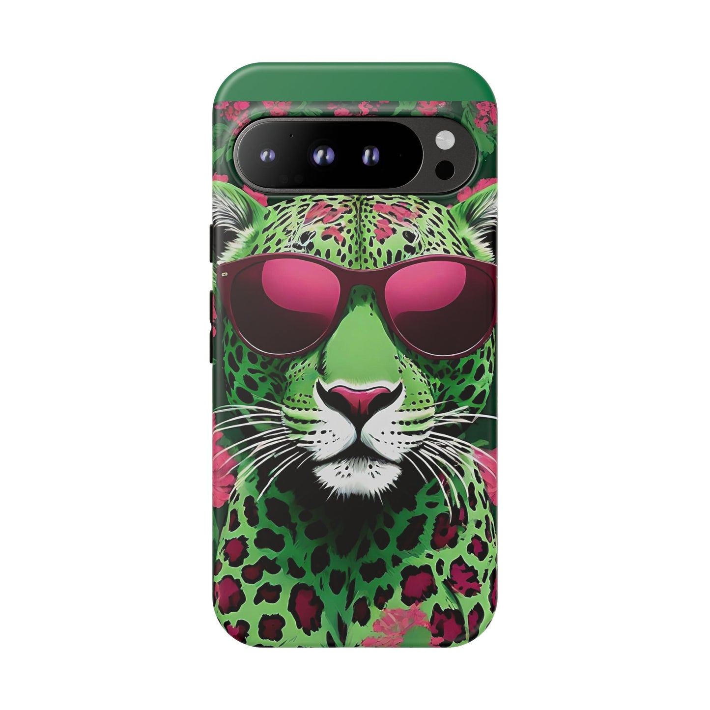 Phone Case - Lime Green & Burgundy Leopard In Sunglasses Design