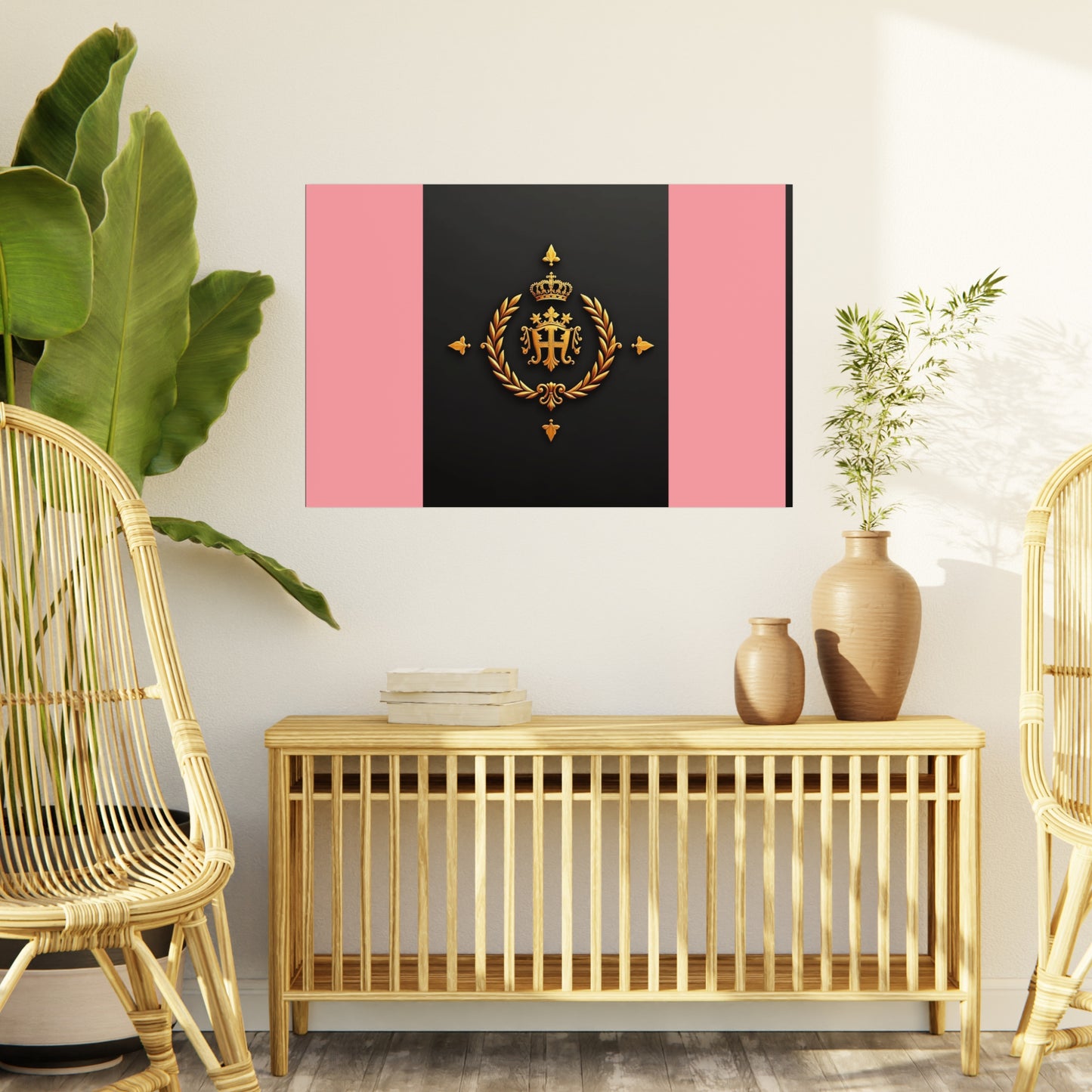 Elegant Wall Art Foam Board, Luxurious Home Decor, Modern Design Display, Stylish Room Accent, Office Decor, Unique Gift - Pink Striped Gold Crest