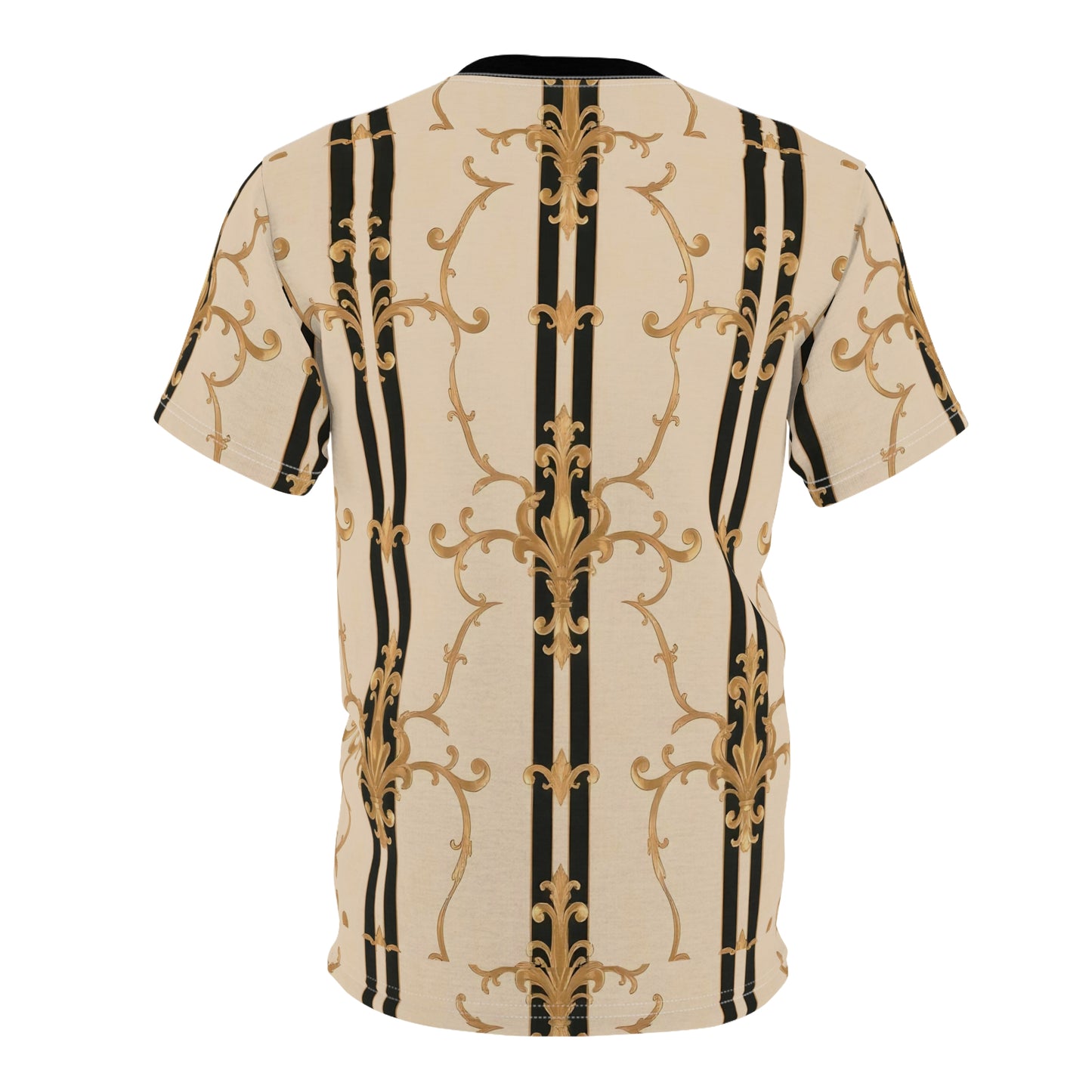 Elegant Vintage Pattern Unisex Tee, Stylish Graphic T-Shirt, Gift for Fashion Lovers, Casual Wear - Black & Beige Striped Damask