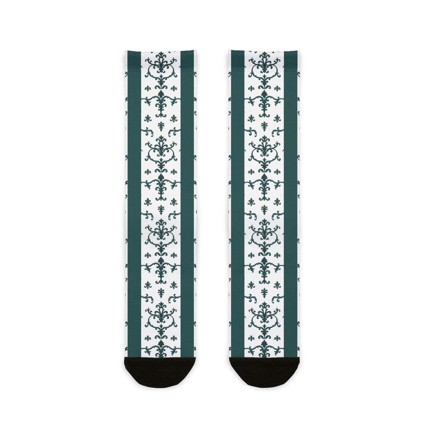 Vintage Unisex Patterned Crew Socks for Cozy Casual Wear, Fun Gift for Birthdays, Holidays, Athleisure, Fashion Statement - Teal Striped Rococo