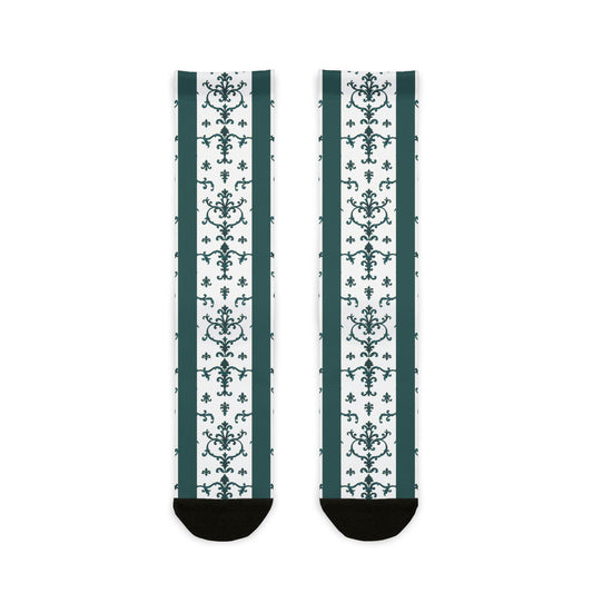 Vintage Unisex Patterned Crew Socks for Cozy Casual Wear, Fun Gift for Birthdays, Holidays, Athleisure, Fashion Statement - Teal Striped Rococo