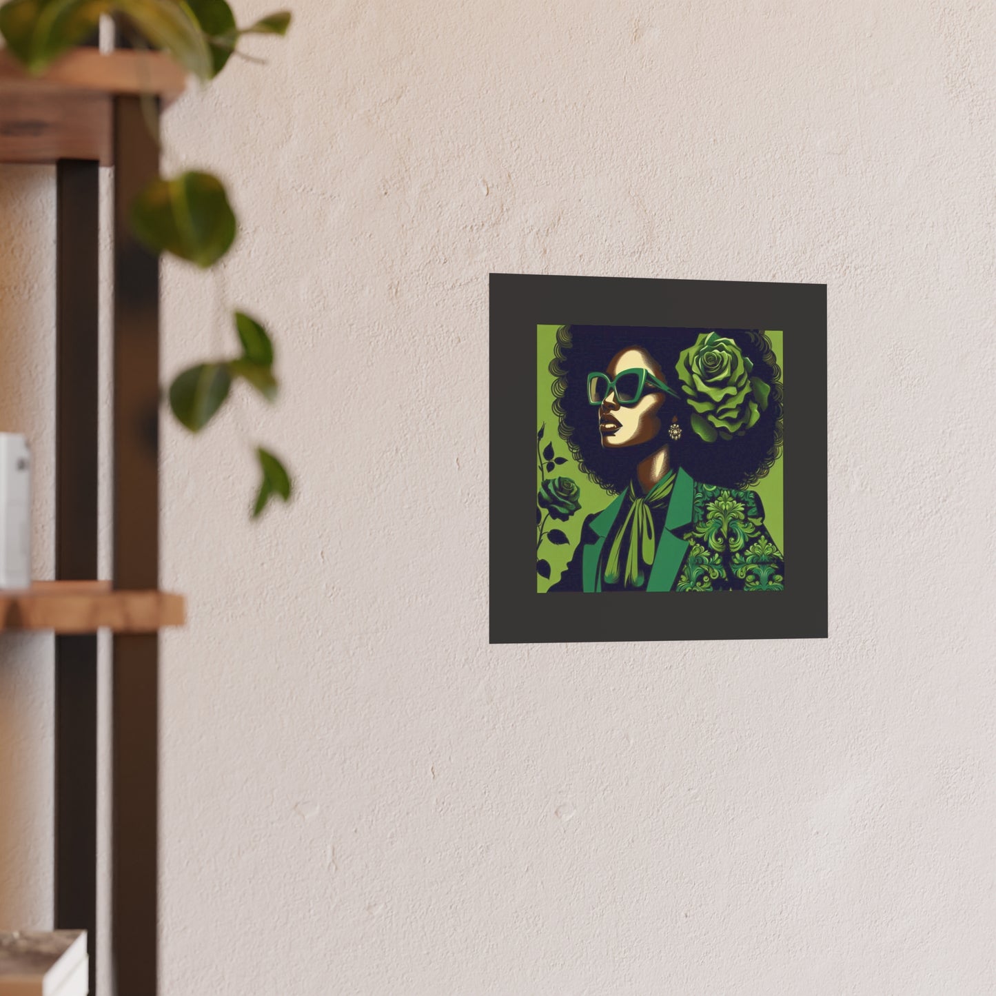 Chic Afrocentric Art Poster, Vibrant Wall Décor, Stylish Home Decoration, Damask Chic Art Print - Lady In Green Damask