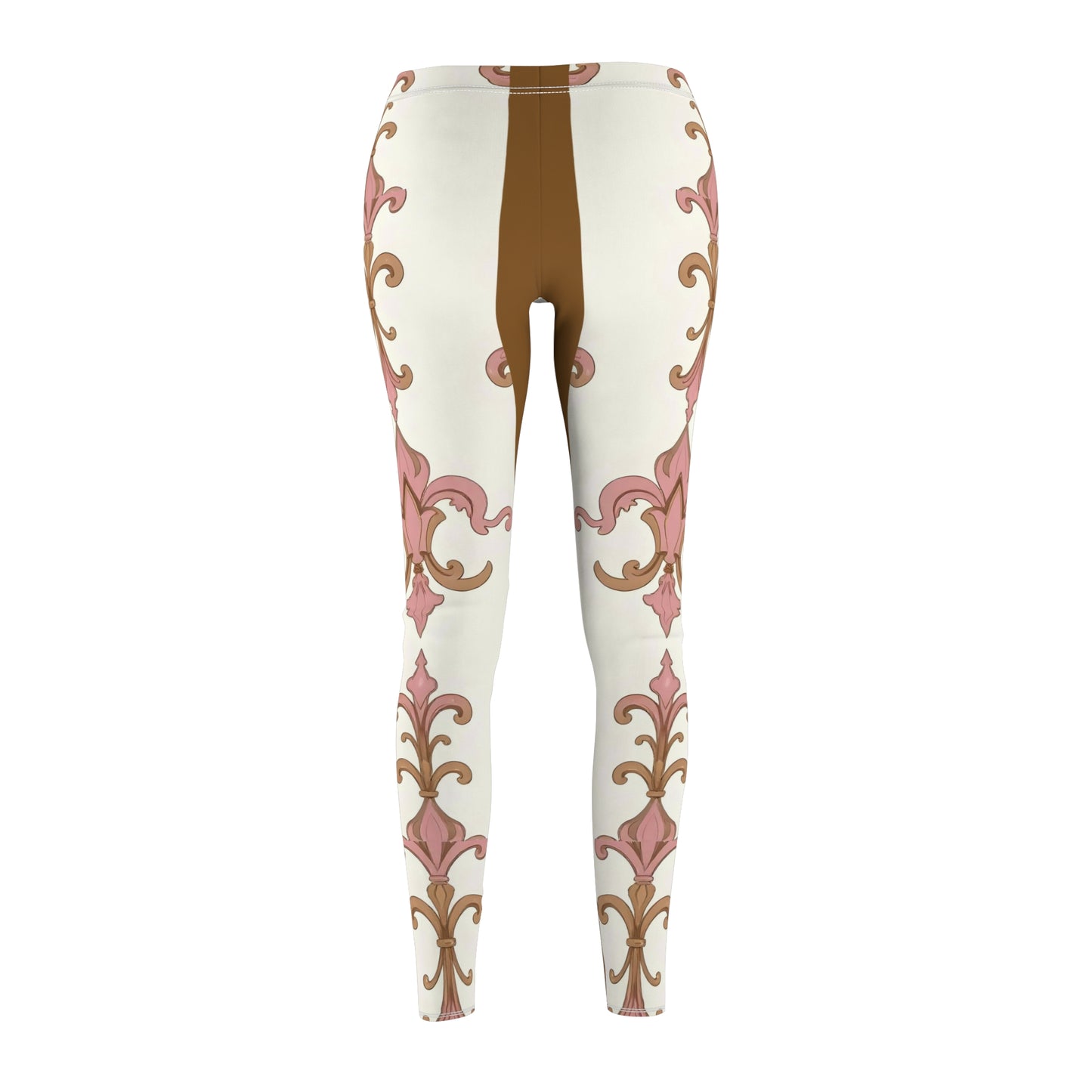 Elegant Floral Print Casual Leggings for Women, Stylish Activewear, Yoga Pants, Lounge Leggings, Gift for Her - Brown Striped Pink Arabesque