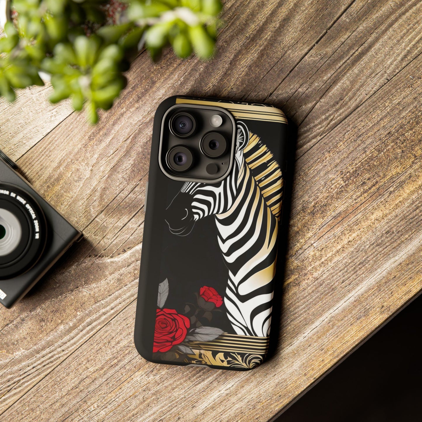 Phone Case - Elegant Zebra & Roses Design