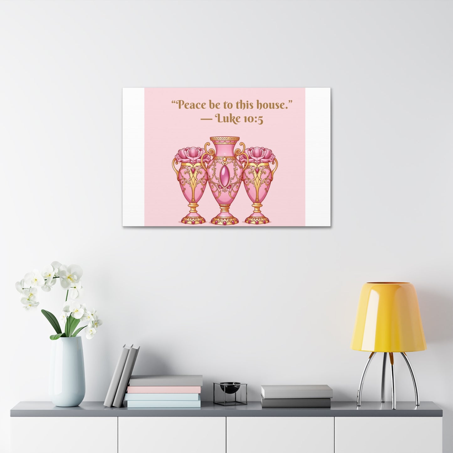 Decorative Canvas Wall Art - "Peace Be to This House" Vases, Home Decor, Inspirational Wall Art, Gift for Housewarming - 10:5