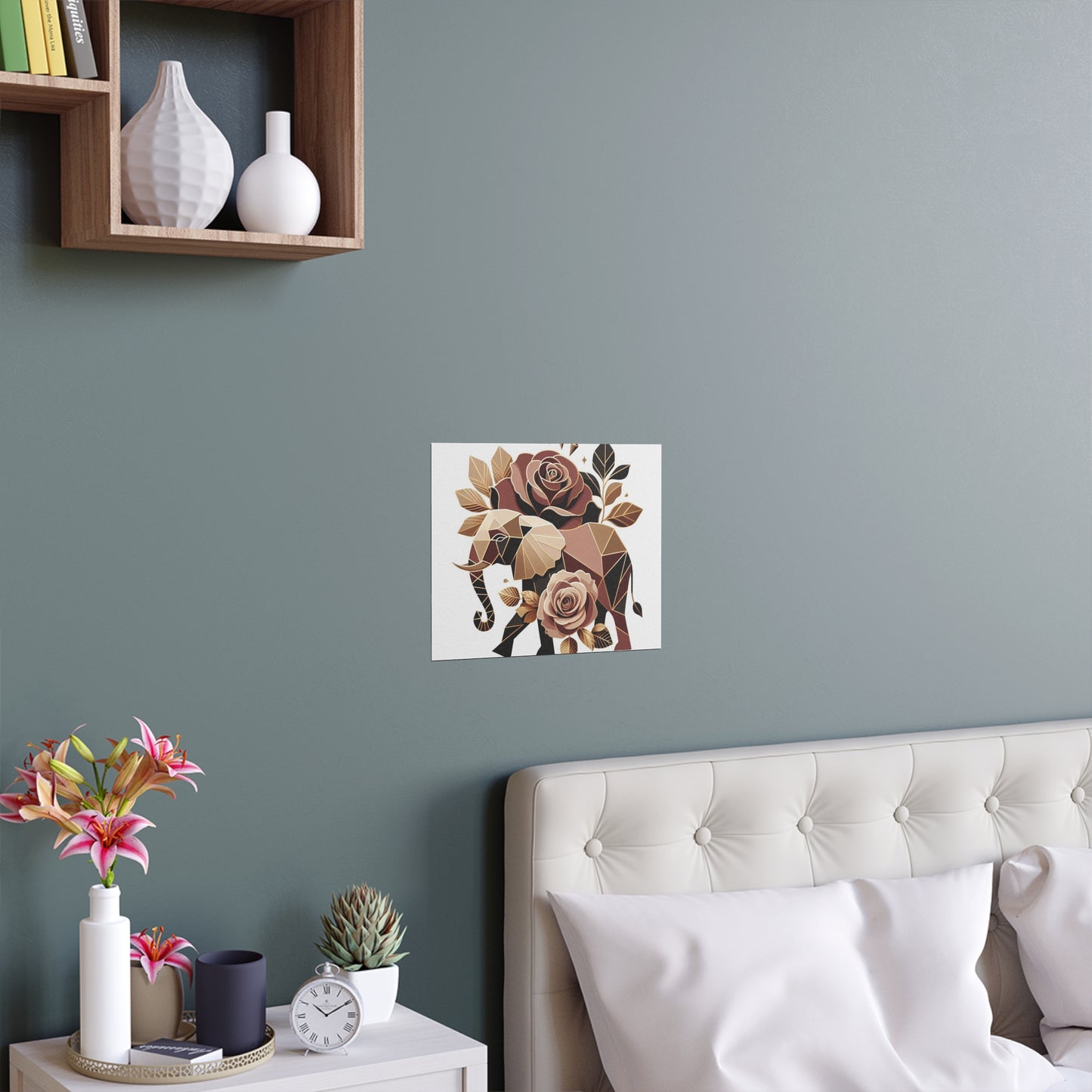 Elegant Floral Silk Poster - Indoor/Outdoor Wall Art for Home Decor - Brown & Gold Elephant & Roses