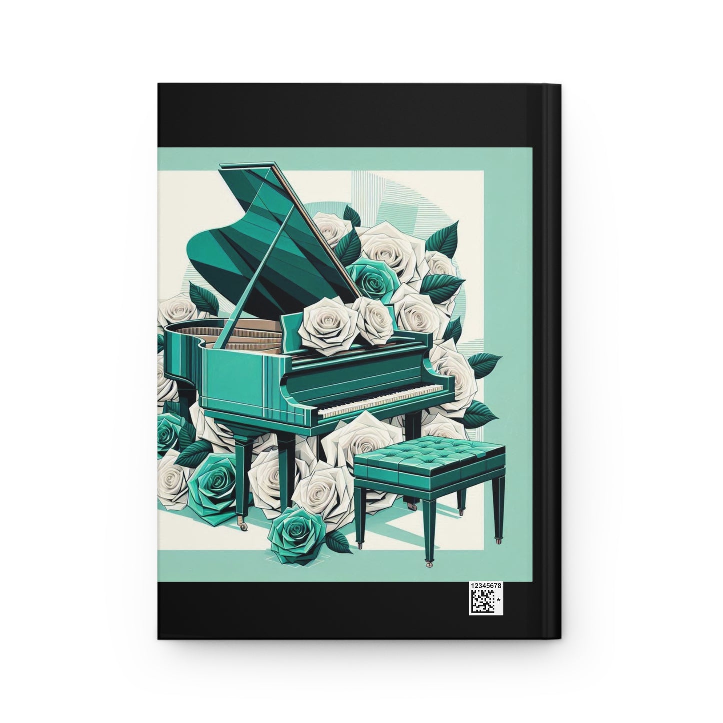 Elegant Aqua Piano & Roses Hardcover Journal - Perfect for Music Lovers & Garden Enthusiasts