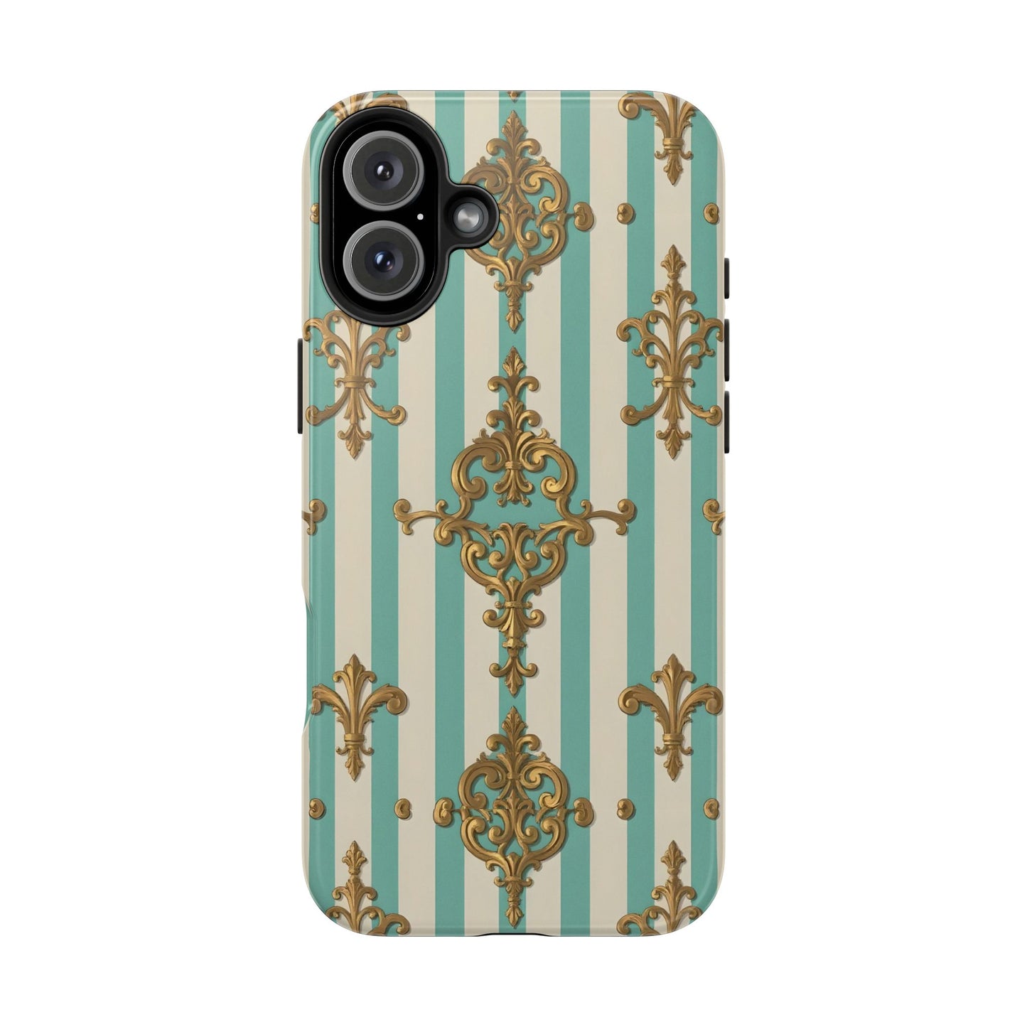 Elegant Striped Phone Case with Vintage Design, Tough Phone Cover, Stylish Smartphone Case - Matte Green Striped Rococo