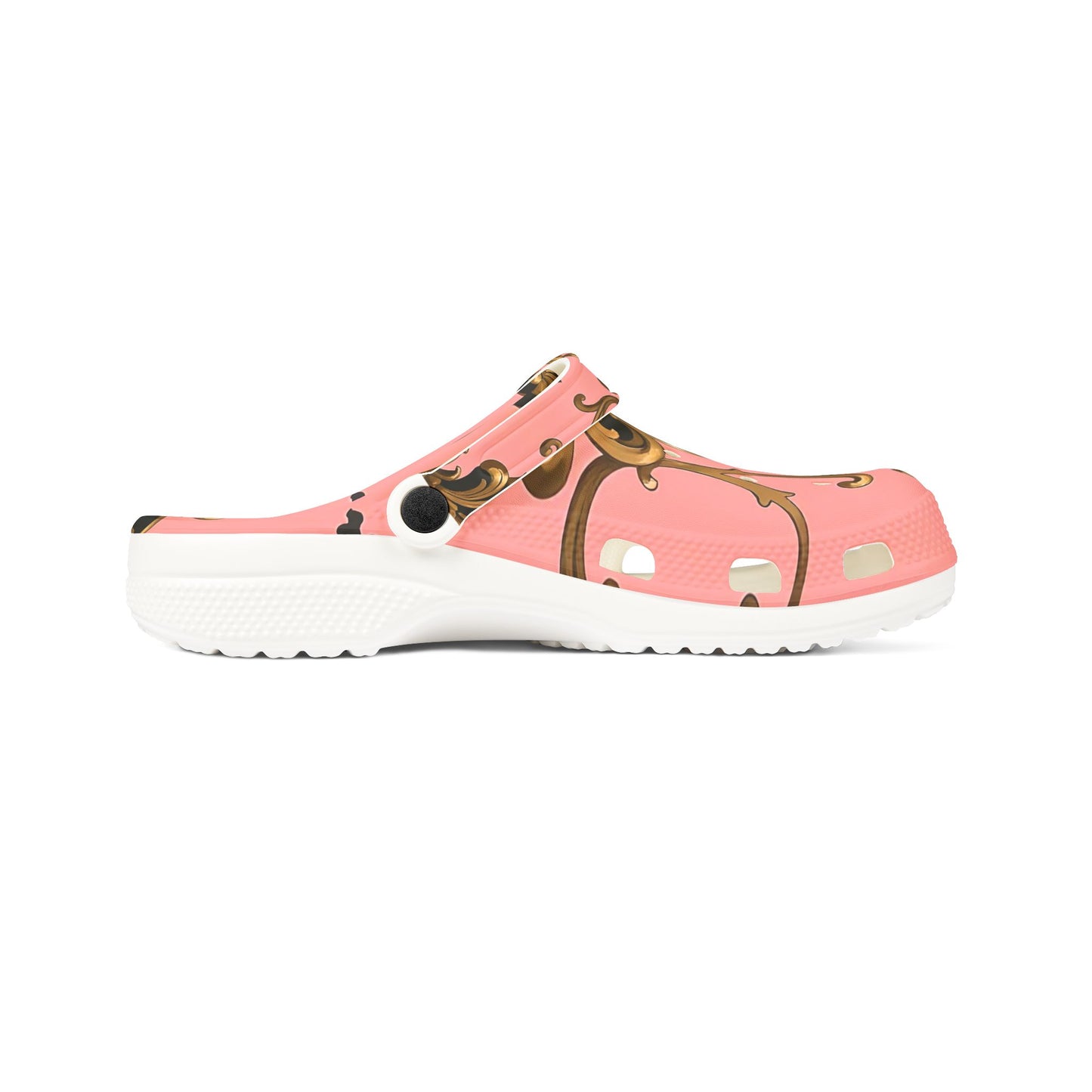 Stylish Floral EVA Clogs - Comfortable Slip-Ons, Trendy Footwear for Home - Pink, Black & Gold Rococo