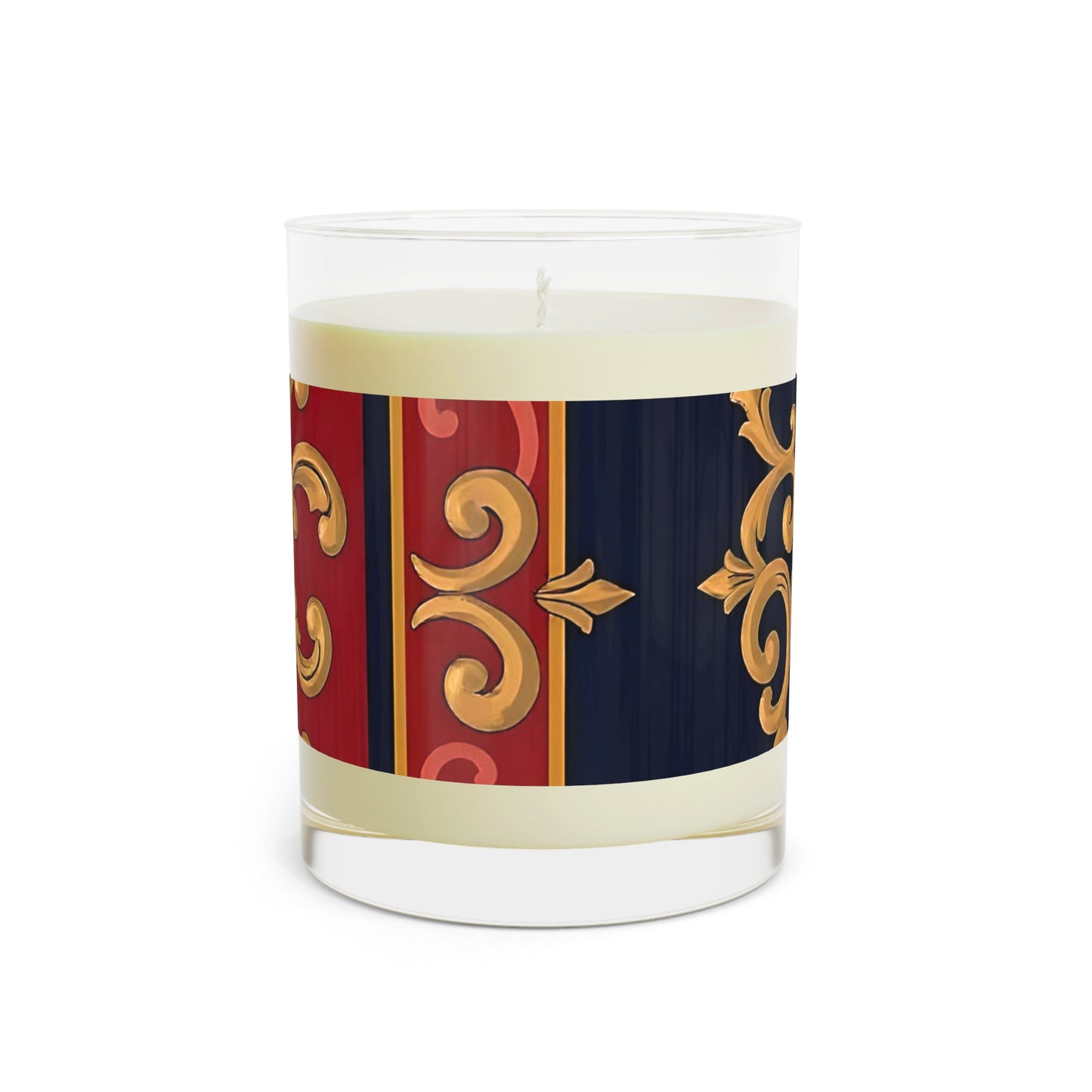 Elegant Themed Scented Candle - Luxe Aromatic Decor for Home, Perfect Gift for Holidays and Special Occasions - Midnight Blue & Dusk Red Gold Baroque