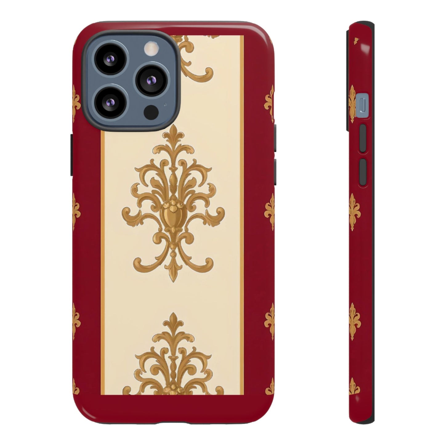 Elegant Floral Motif Phone Case - Tough Cases with Vintage Design - Dusk Red Striped Gold Damask