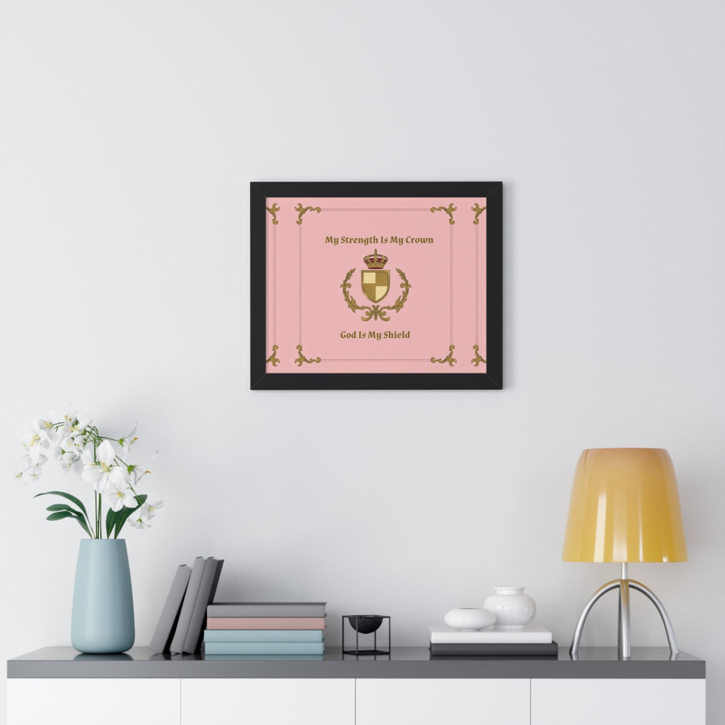 Crest & Crown Spiritual Quote Empowering Framed Poster, Inspirational Wall Art, Crown Design, Home Decor, Motivational Gift, Bible Verse Decoration