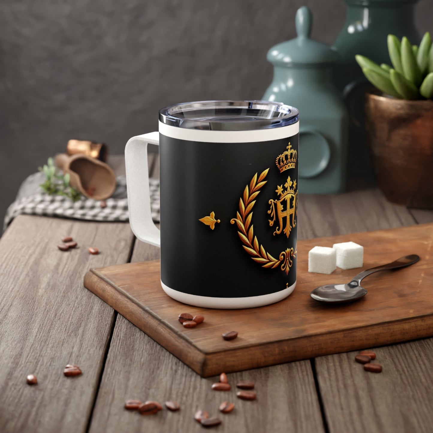 Royal Crest Insulated Coffee Mug, 10oz - Perfect Gift for Coffee Lovers, Office Use, Home Decor, Birthday, Holidays - Gold Crest
