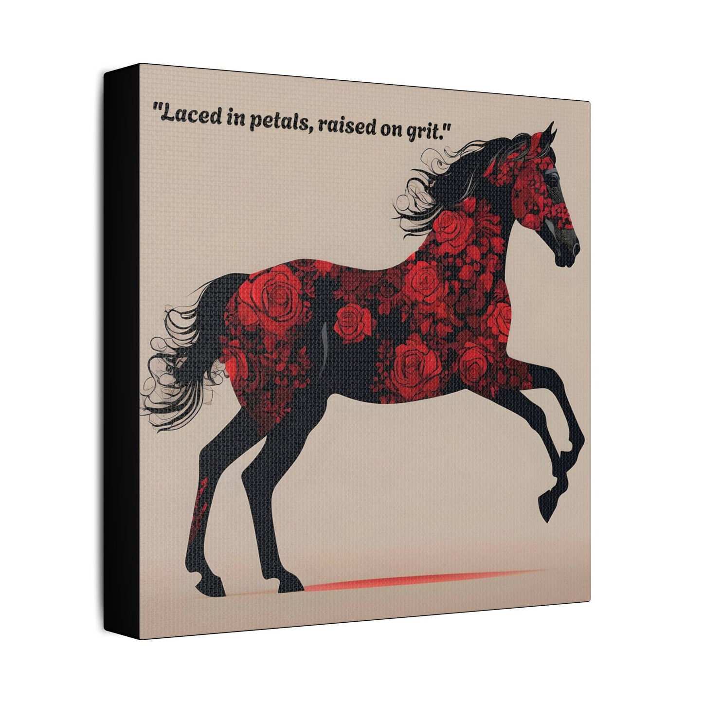 Art Print Canvas, Wall Decor, Satin Stretched Canvas, Equestrian Art, Office Decor, Home Decor - "Laced in petals"