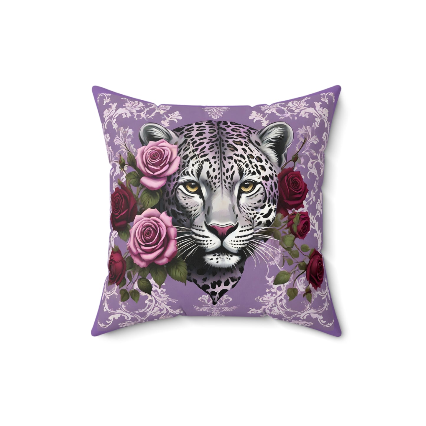 Elegant Leopard Floral Faux Suede Pillow - Lilac Leopard
