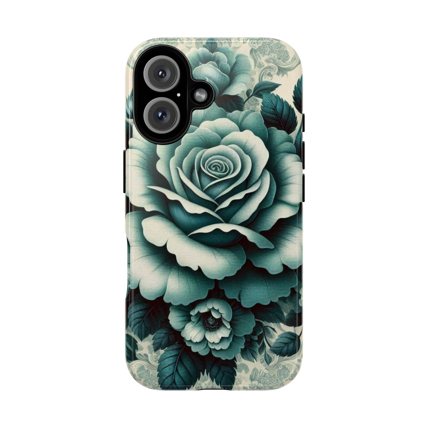 Elegant Floral Motif Phone Case - Tough Cases with Vintage Design - Teal Roses & Damask