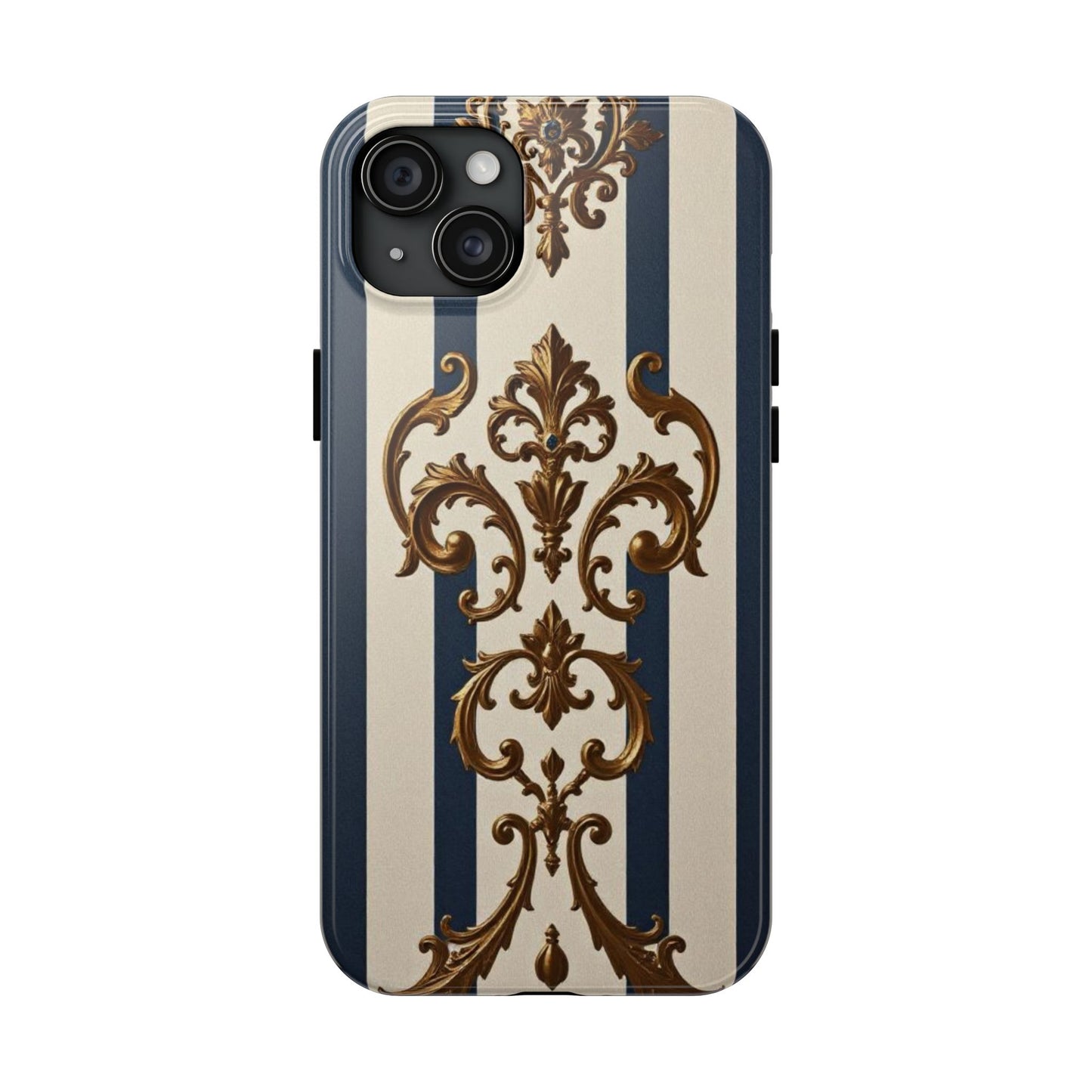 Damask Tough Phone Case - Alabaster & Blue Striped Damask