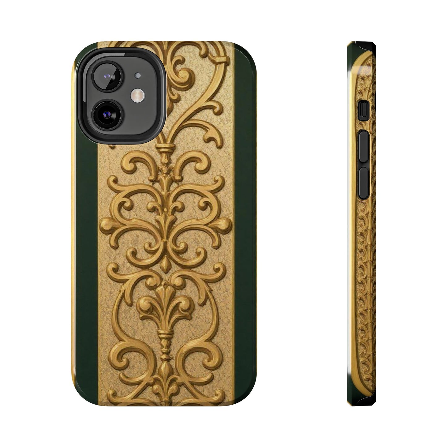 Elegant Teal Striped Gold Baroque Vintage Phone Case, Durable Cell Phone Cover, Floral Phone Protection, Personalized Gift Idea