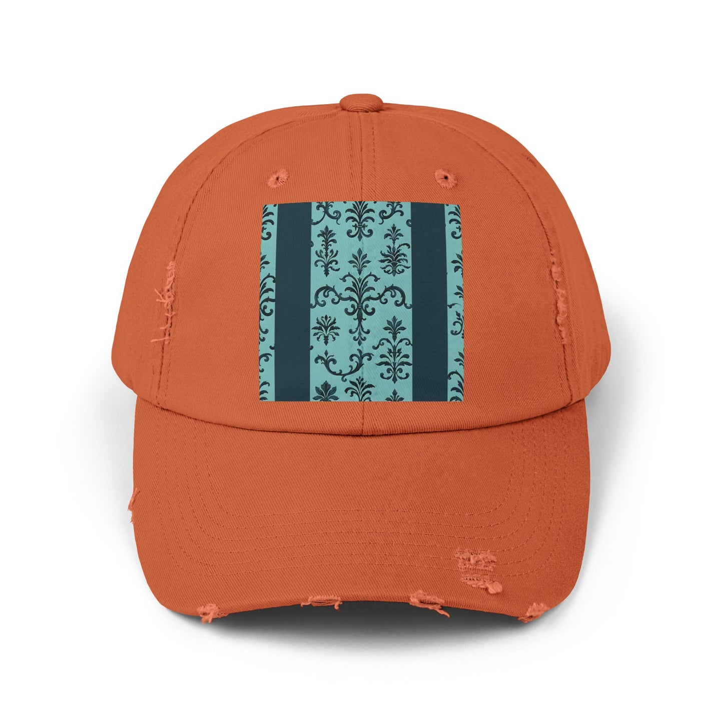 Vintage-Inspired Distressed Cap, Cool Baseball Hat, Casual Headwear, Summer Accessory, Gift for Him Her - Teal Striped Rococo