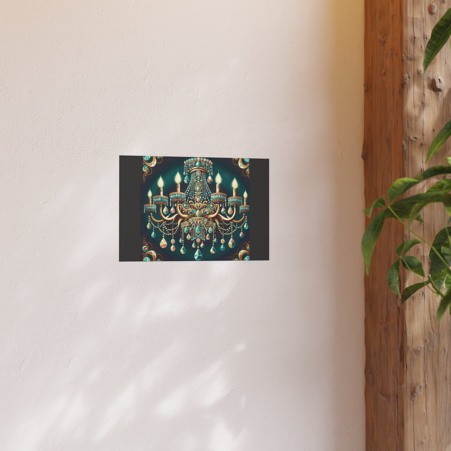 Elegant Chandelier Poster - Luxurious Wall Art for Home Décor - Teal Jeweled Chandelier