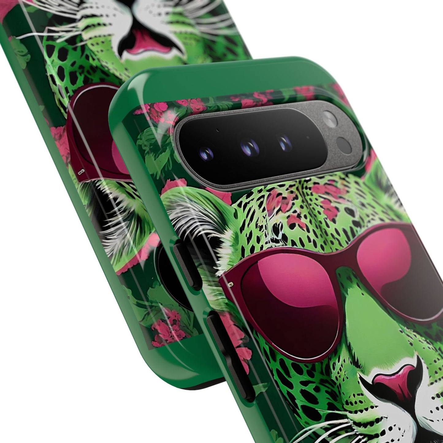 Phone Case - Lime Green & Burgundy Leopard In Sunglasses Design