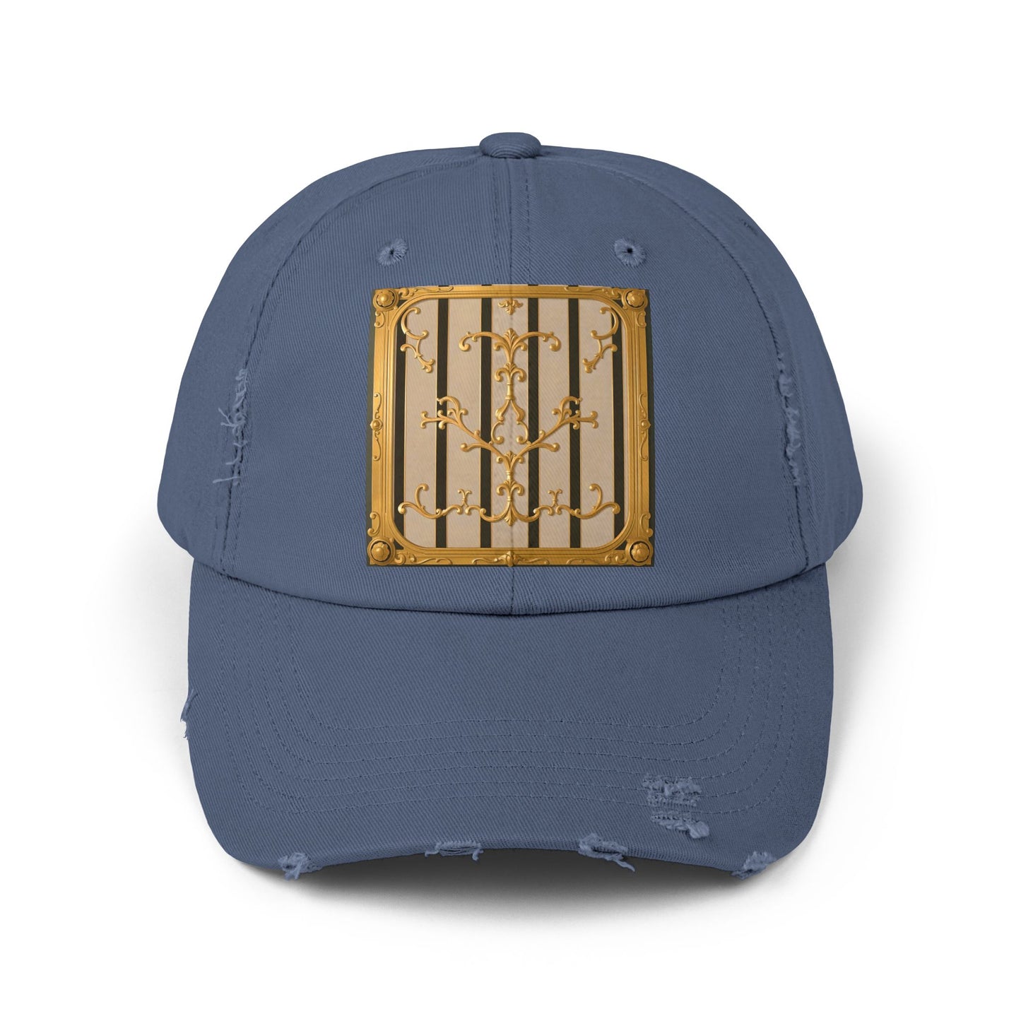 Unisex Distressed Cap - Beige Striped Gold Rococo