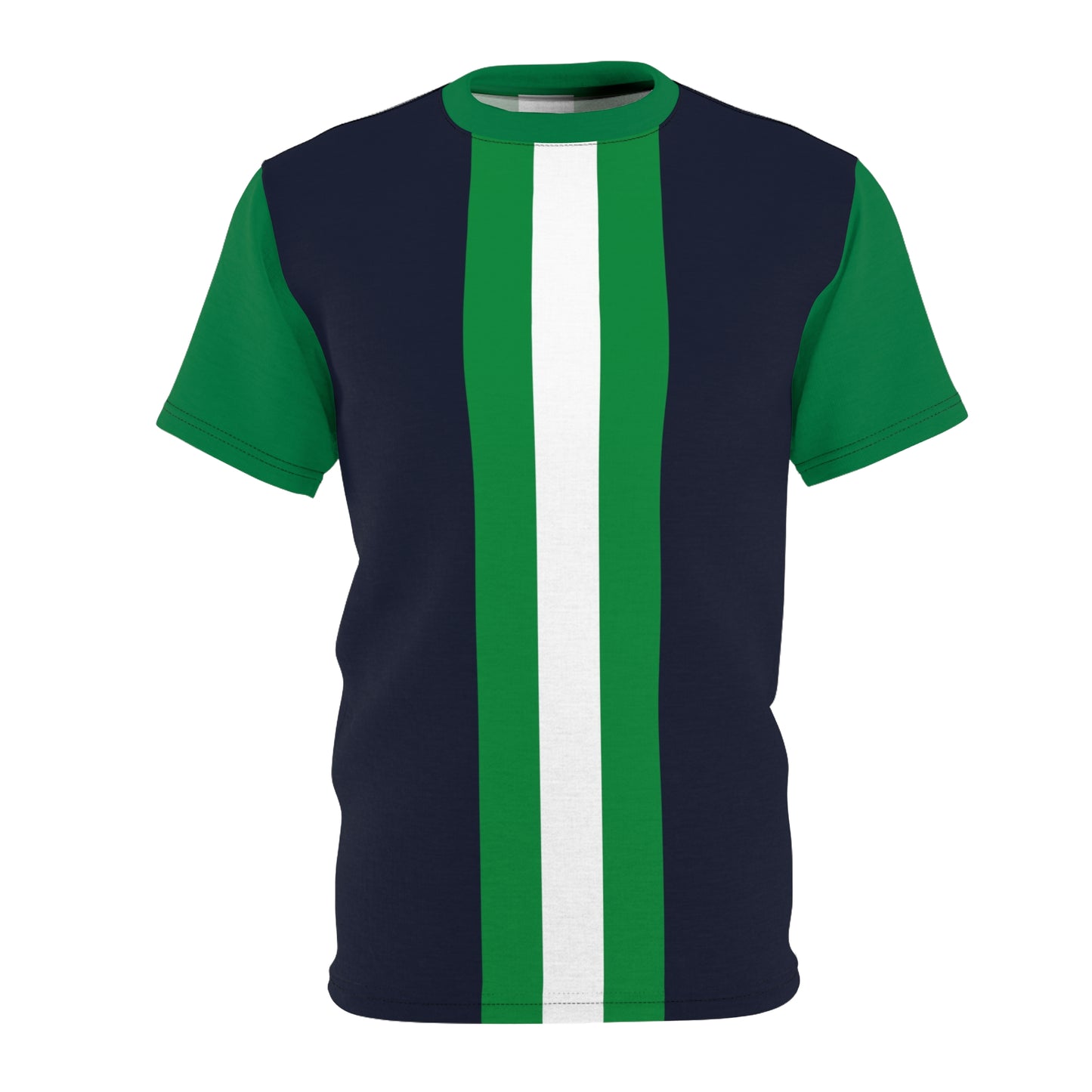 Lunar Midnight & Green-White Striped (Green Collar) Stylish Unisex Cut & Sew Tee, Casual Wear, Graphic Tee, Cool Summer Shirt, Everyday Comfort