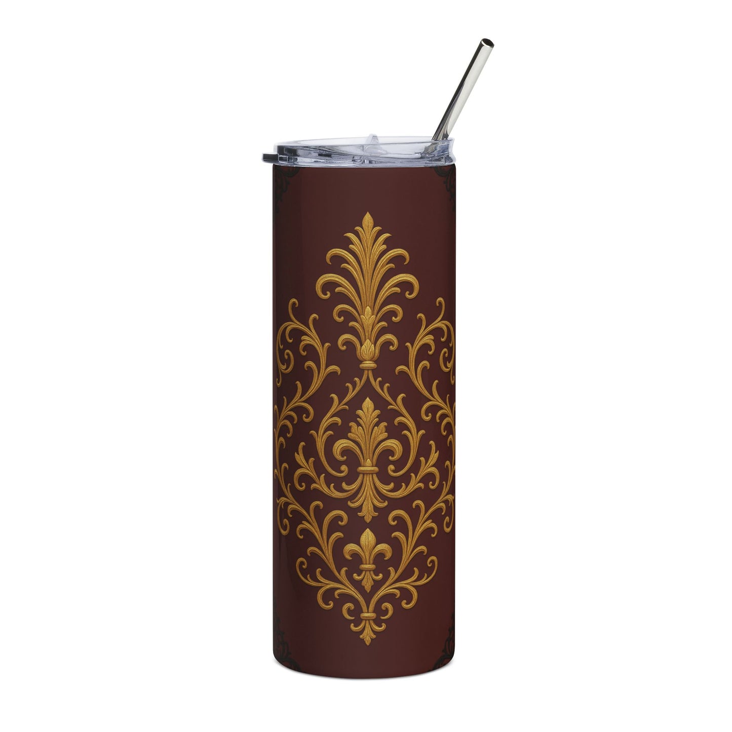 Dusk Burgundy-Black & Gold Baroque 20oz Stainless Tumbler — Elegant Gold Baroque on Dusk Burgundy