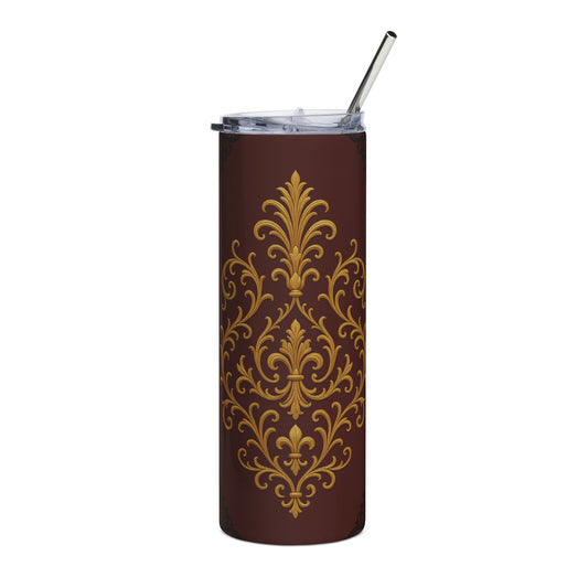 Dusk Burgundy-Black & Gold Baroque 20oz Stainless Tumbler — Elegant Gold Baroque on Dusk Burgundy