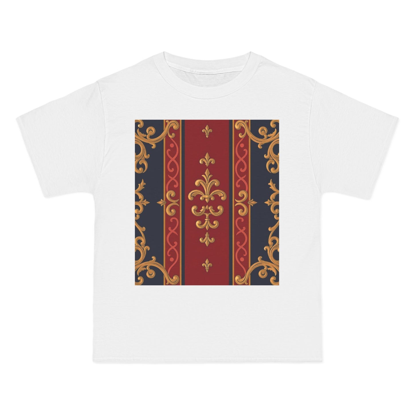 Elegant Baroque T-Shirt for Fashion Lovers, Casual Wear, Gift for Her, Unique Tee for Art Enthusiasts - Midnight Blue & Dusk Red Gold Baroque