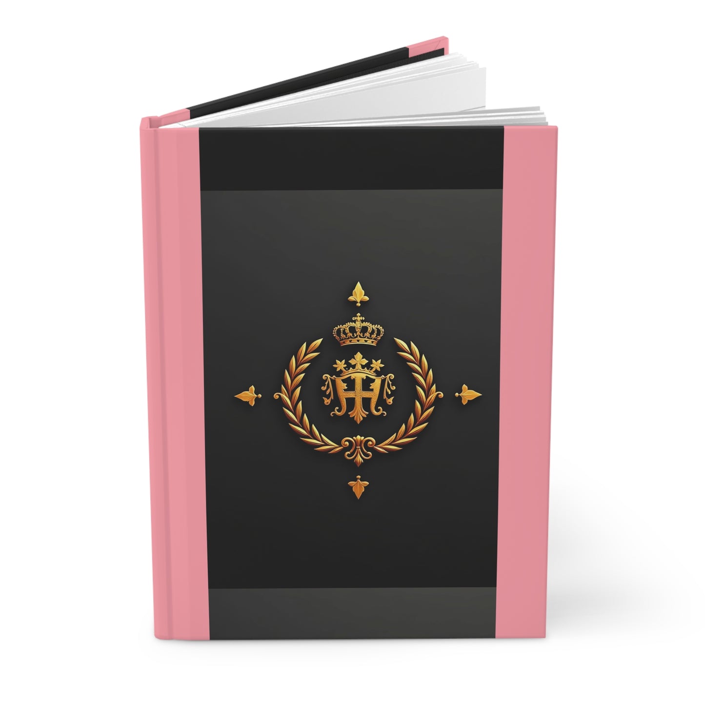 Elegant Hardcover Journal with Royal Crest Design, Perfect for Gifts, Stationery Lovers, Writing, Note-taking, Journaling - Pink Striped Gold Crest