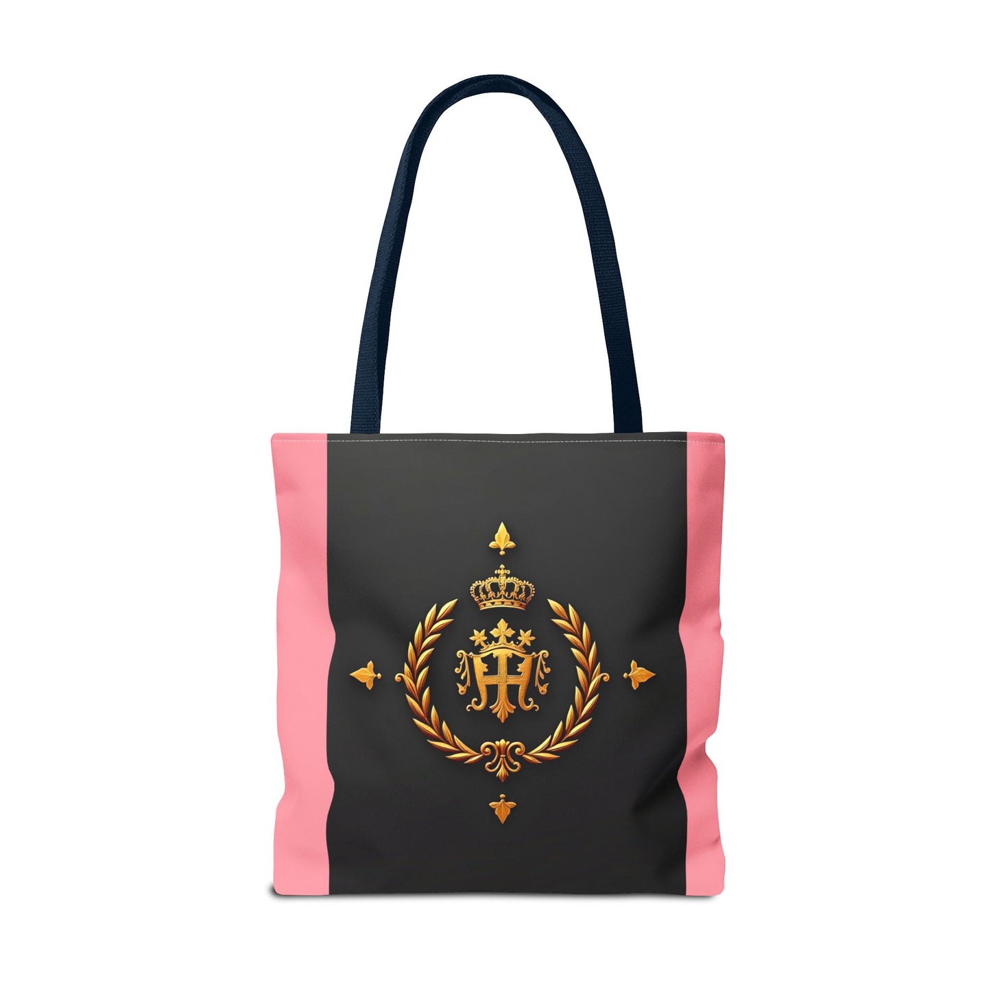 Elegant Monogrammed Tote Bag - Chic Shopper, Eco-Friendly Carryall, Personalized Gift, Stylish Accessory - Pink Striped Gold Crest