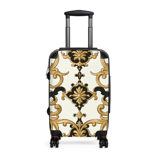 Elegant Vintage Floral Suitcase, Travel Luggage, Stylish Carry-On, Boho Travel Bag, Perfect for Vacation, Gift for Travelers - Black & Gold Rococo