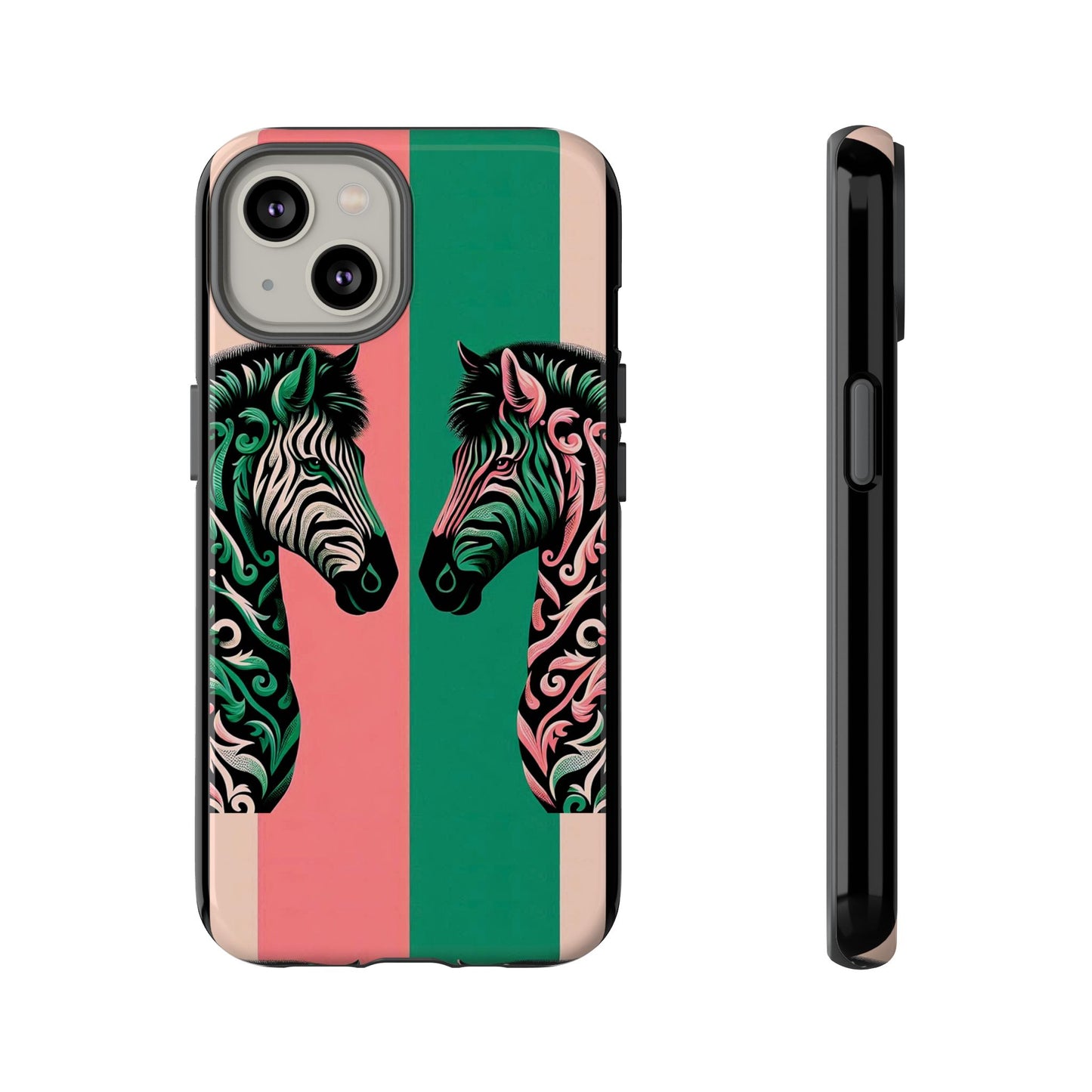 Phone Case - Elegant Pink & Green Zebra Damask Design