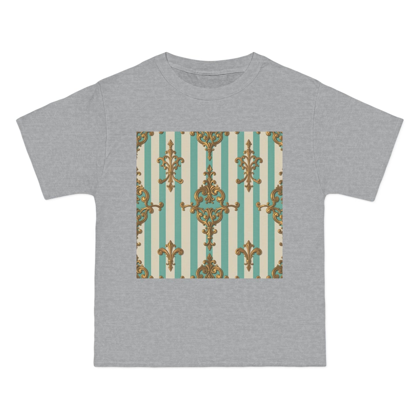 Elegant Patterned Short-Sleeve T-Shirt, Fashion Tee, Casual Wear, Gift for Her, Summer Style, Unique Design - Matte Green Striped Rococo