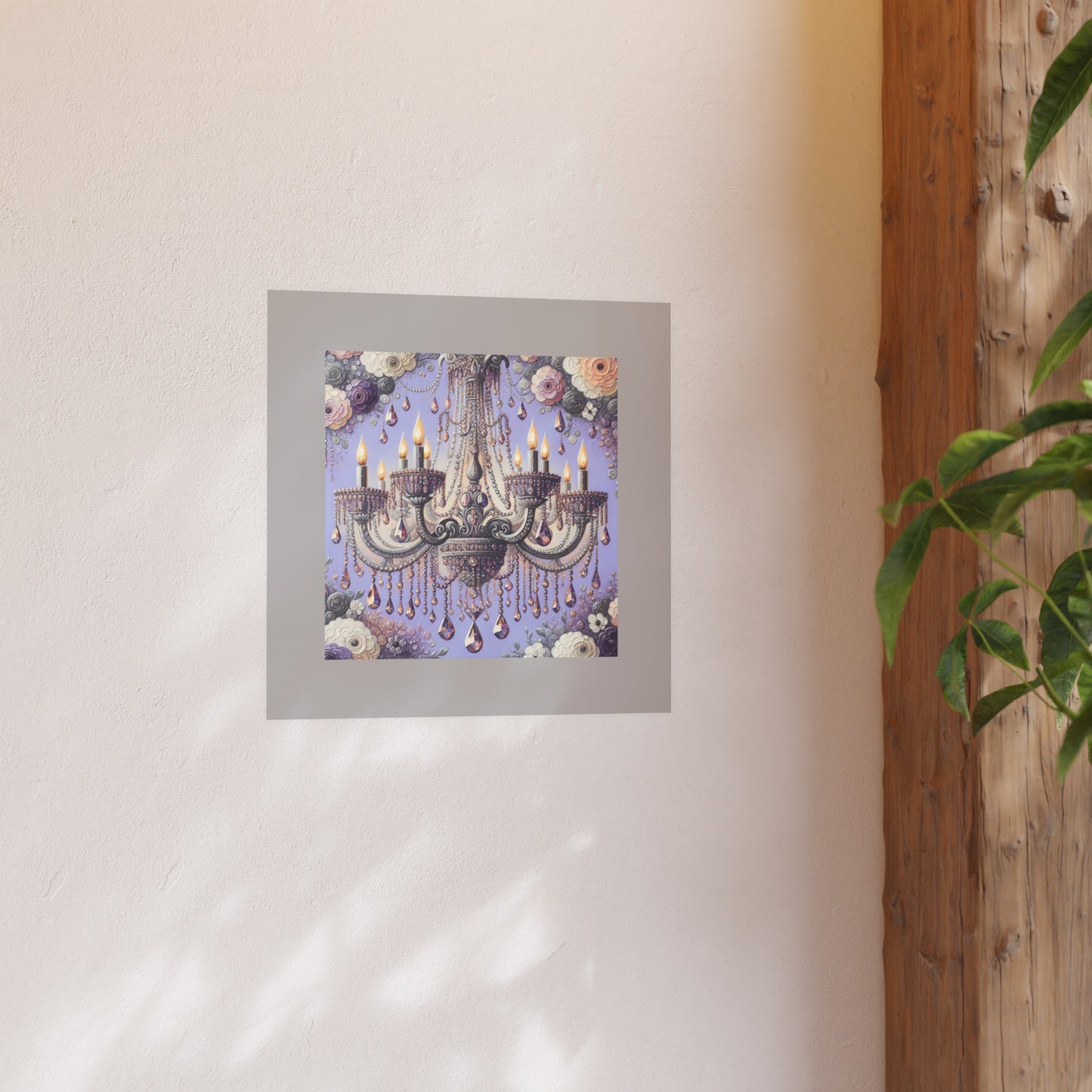 Elegant Floral Chandelier Poster, Art Print for Home Decor, Gift for Art Lovers, Wall Art for Living Room, Birthday Gift Idea - Lilac Jeweled Chandelier
