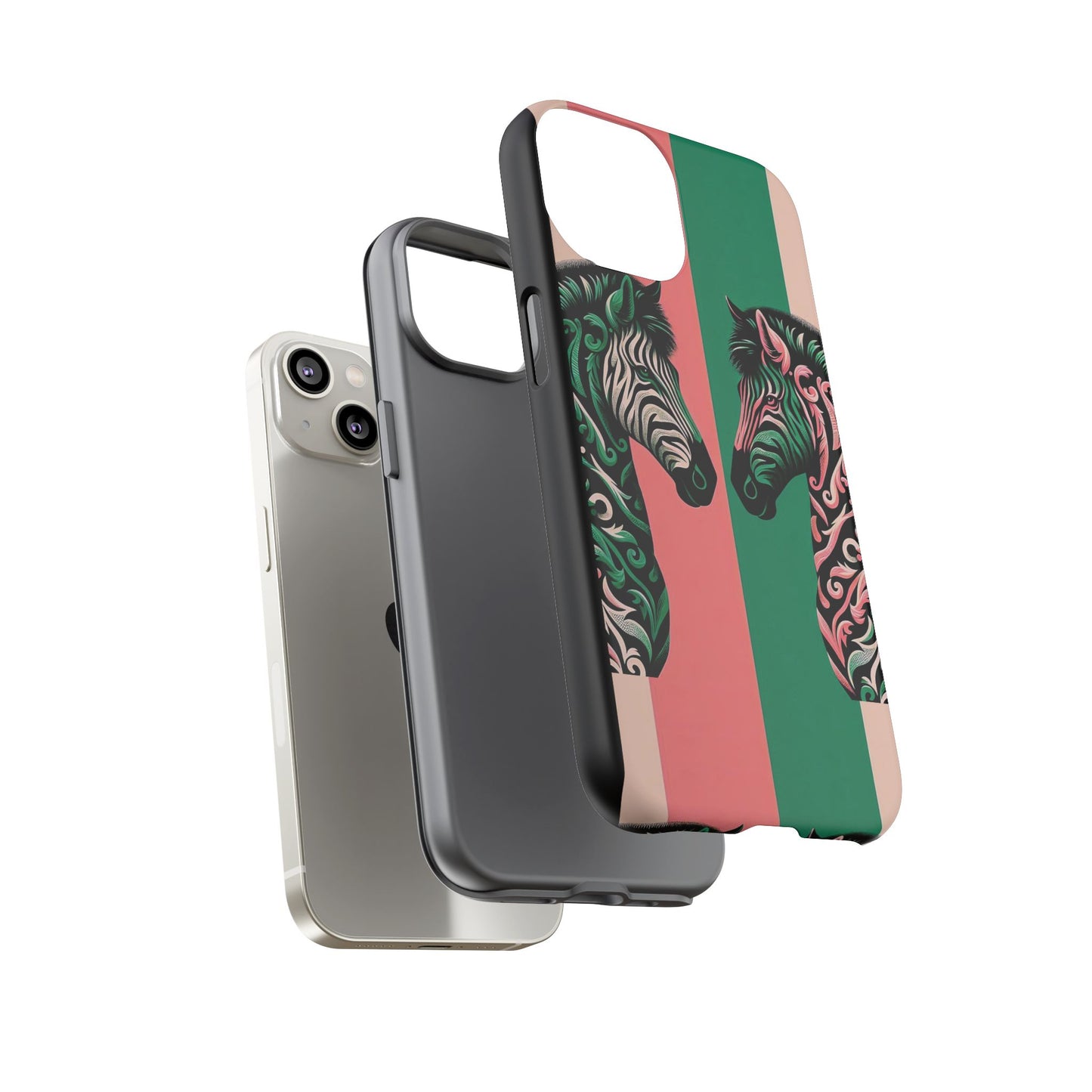 Phone Case - Elegant Pink & Green Zebra Damask Design