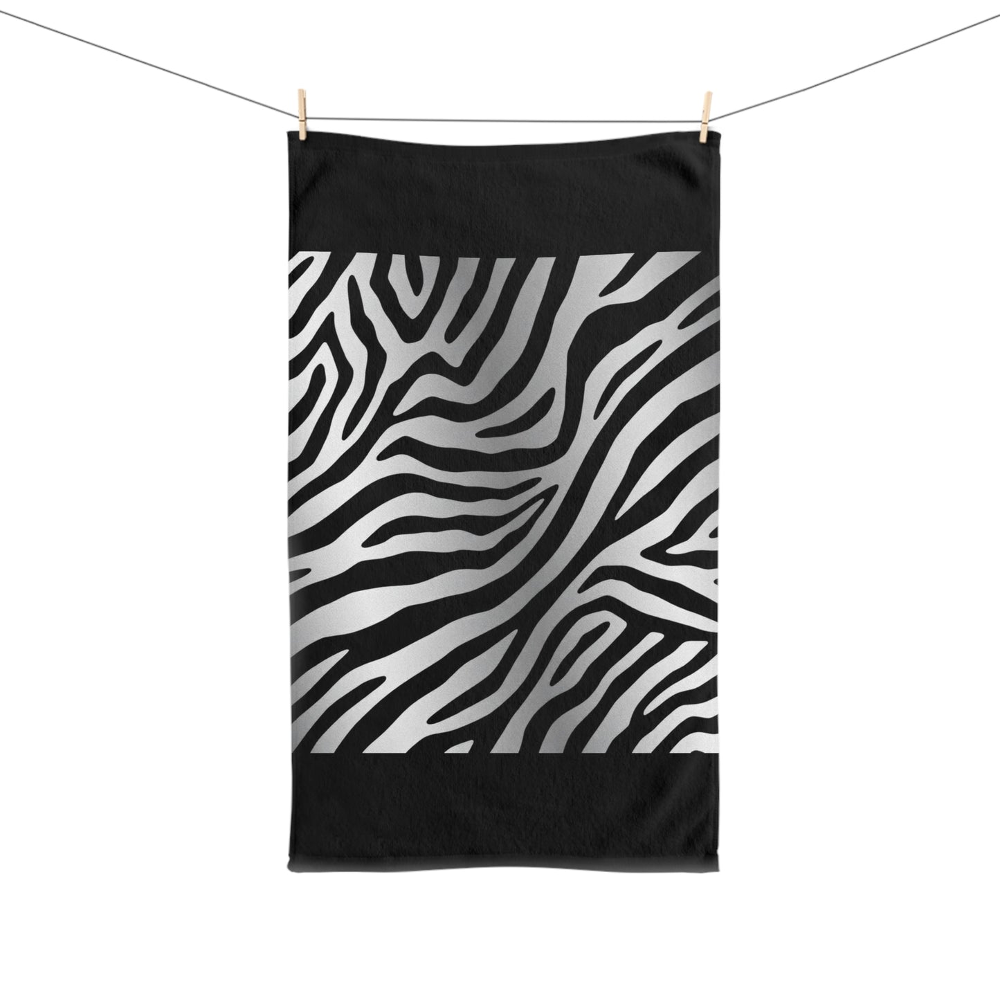 Stylish Zebra Print Hand Towel - Modern Black and Silver Decor - Black Trim