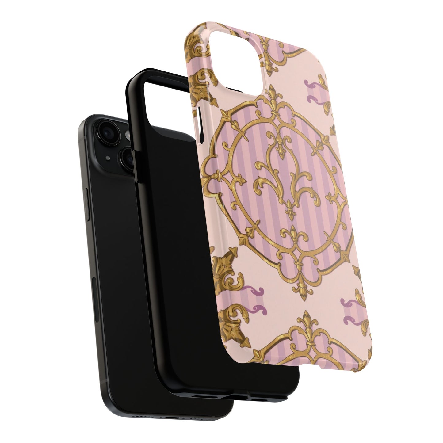 Elegant Vintage Phone Case, Tough Phone Case, Lavender & Alabaster Striped Gold Baroque Phone Cover, Stylish Phone Protector, Gift for Her