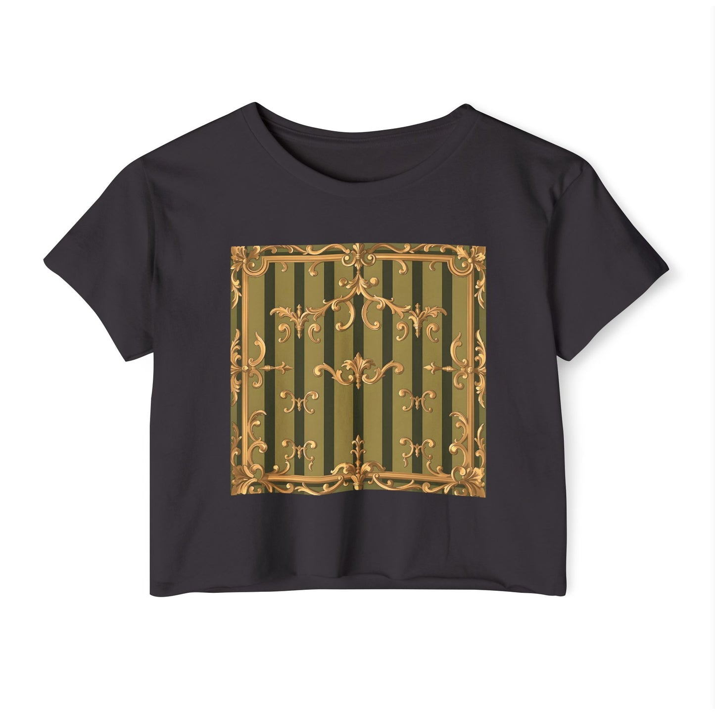 Bohemian Women's Festival Crop Top – Stylish Summer Apparel for Concerts, Beach Days, Music Festivals - Olive Green Striped Rococo