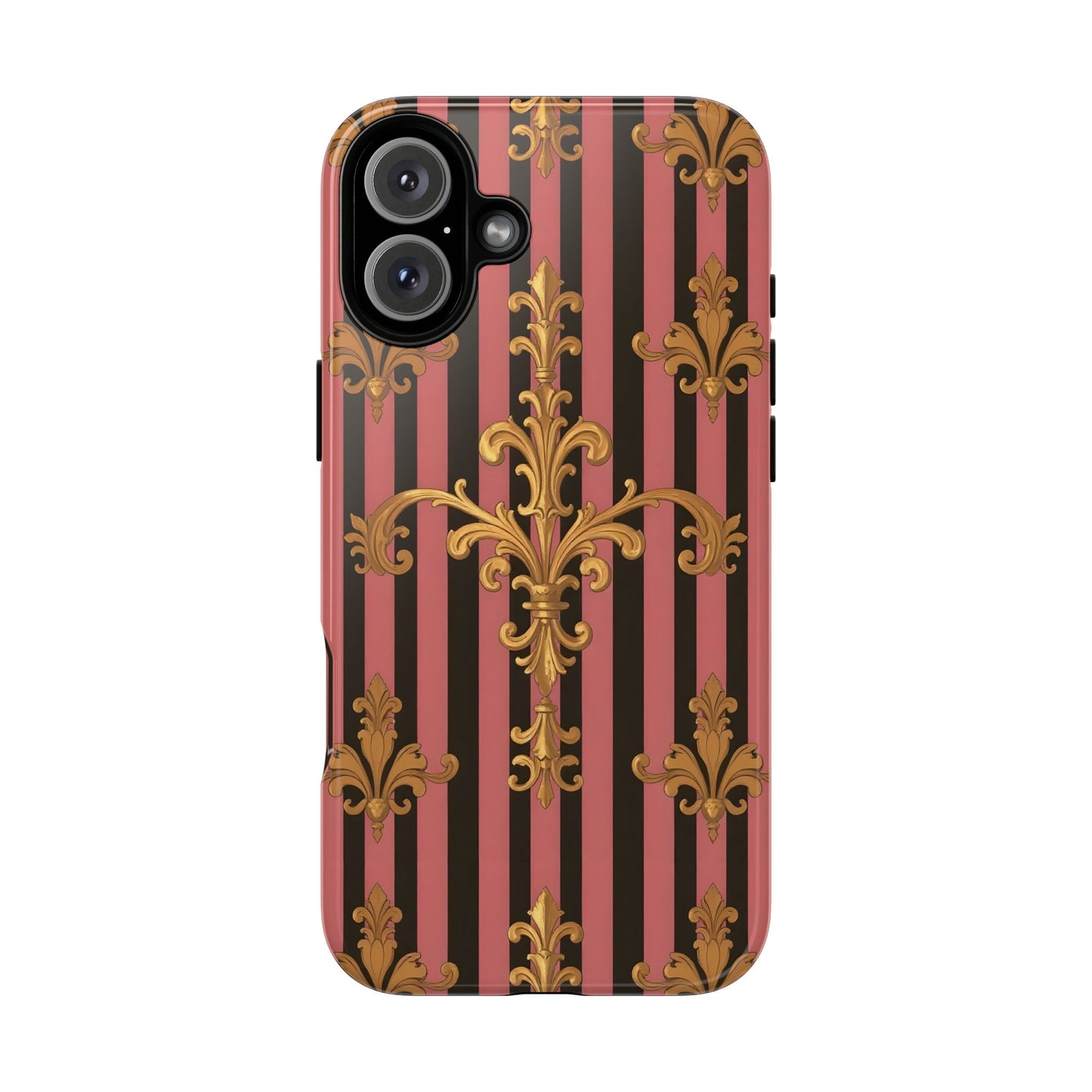Elegant Floral Motif Phone Case - Tough Cases with Vintage Design - Mauve Striped Gold Damask