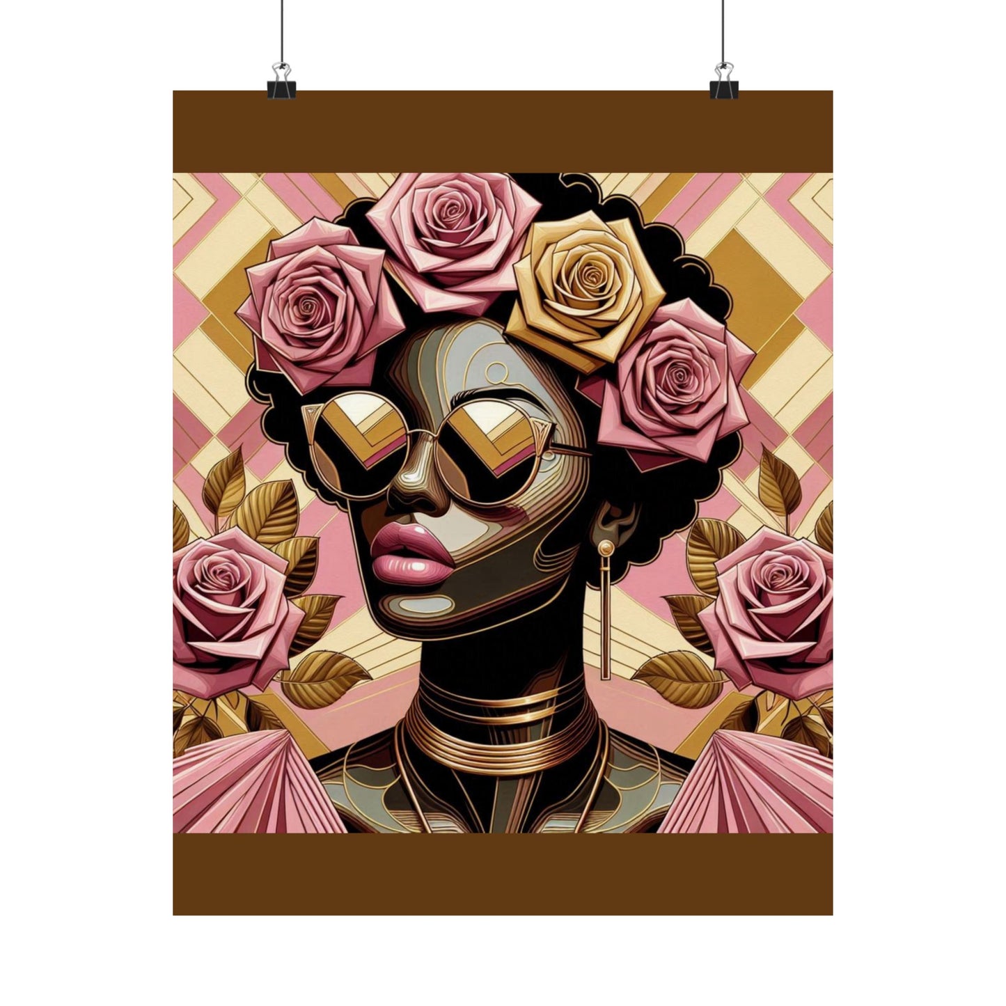 Elegant Satin Poster | Black Woman Art Print | Floral Decor | Modern Wall Art | Home Decor | Gift for Her | Pink Roses Lady