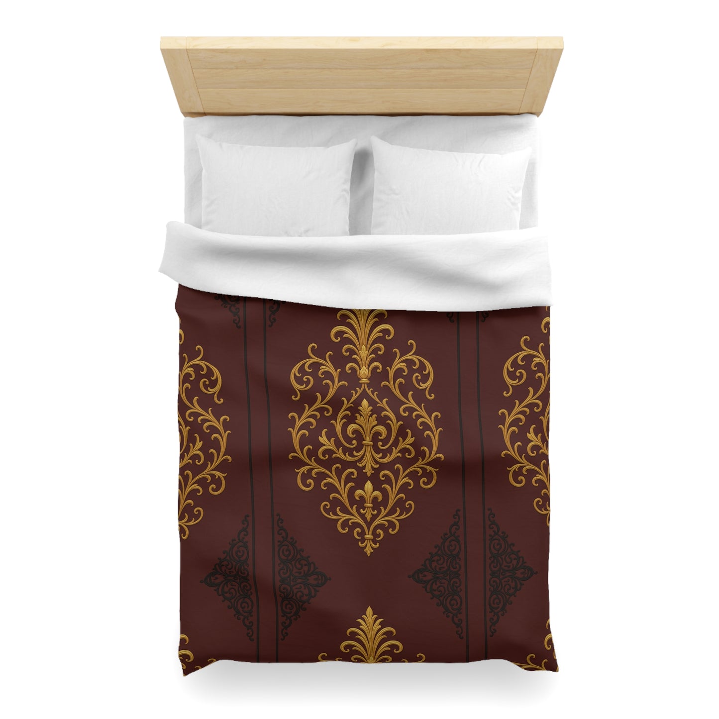 Dusk Burgundy-Black & Gold Baroque Duvet Cover - Regal Gold Baroque on Burgundy Microfiber