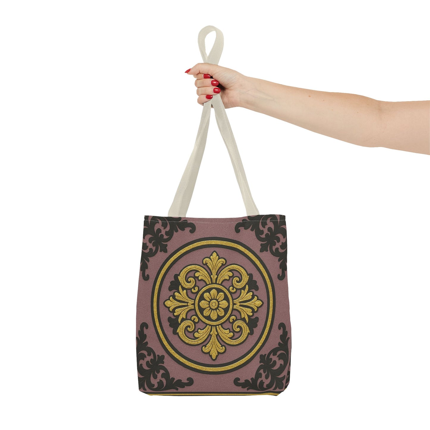 Elegant Gilded Mauve With Gold-Black Baroque Print Tote Bag, Reusable Shopping Tote, Gift for Her, Weekend Bag, Eco-Friendly Handbag