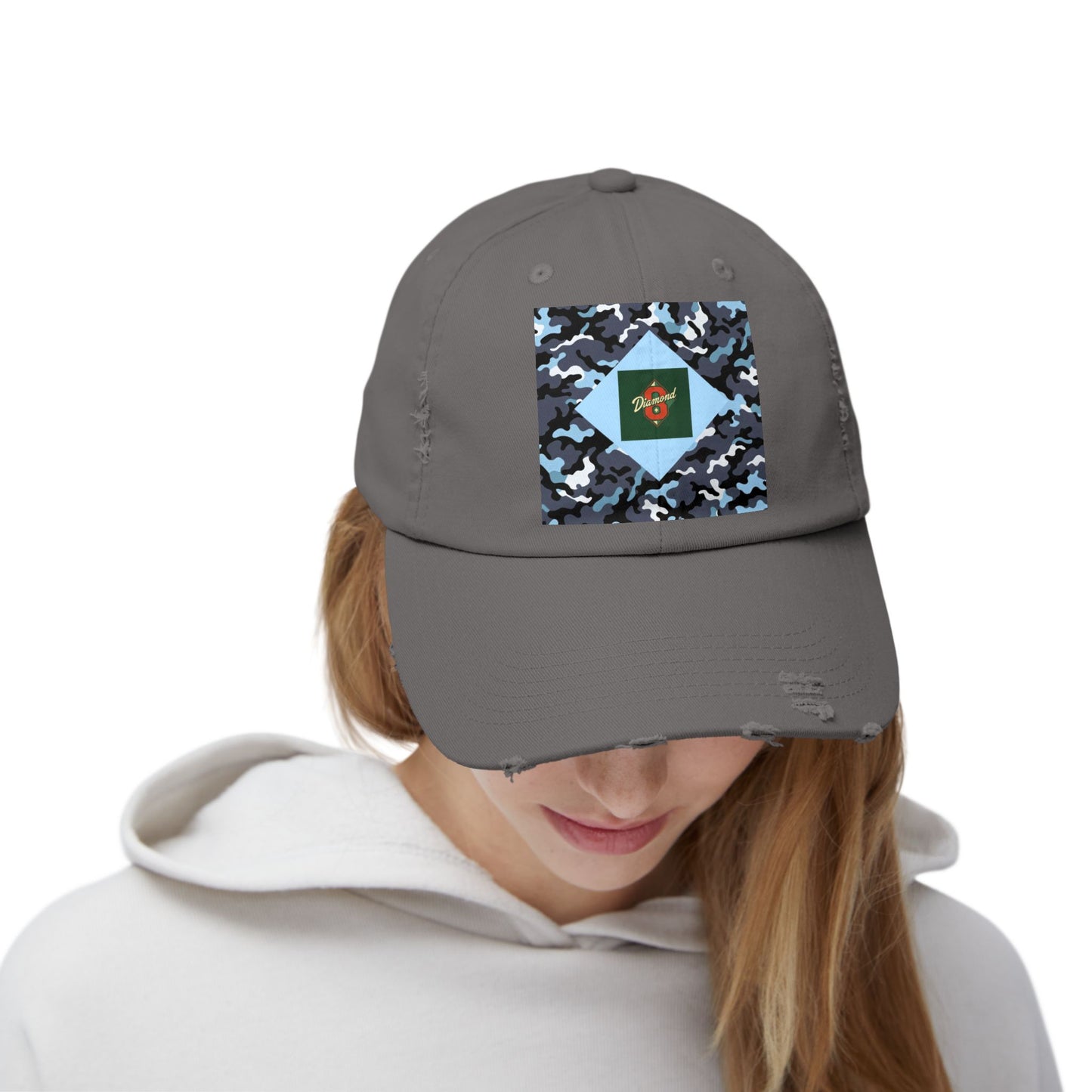 Camouflage Distressed Cap, Casual Hat, Outdoor Gear, Trendy Accessories, Gift for Him/Her - Diamond 8